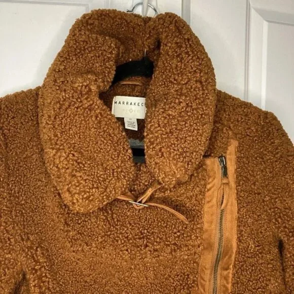 Anthropologie Marrakech Fuzzy Teddy Tan Brown Aviator Moto Style Jacket XS - Picture 3 of 9